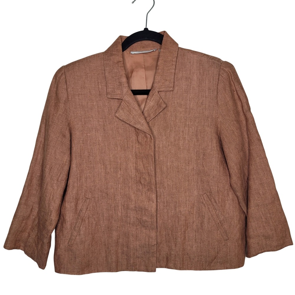Cote Femme Brown Linen Blazer Jacket Casual Women's Size 4 Made In Italy